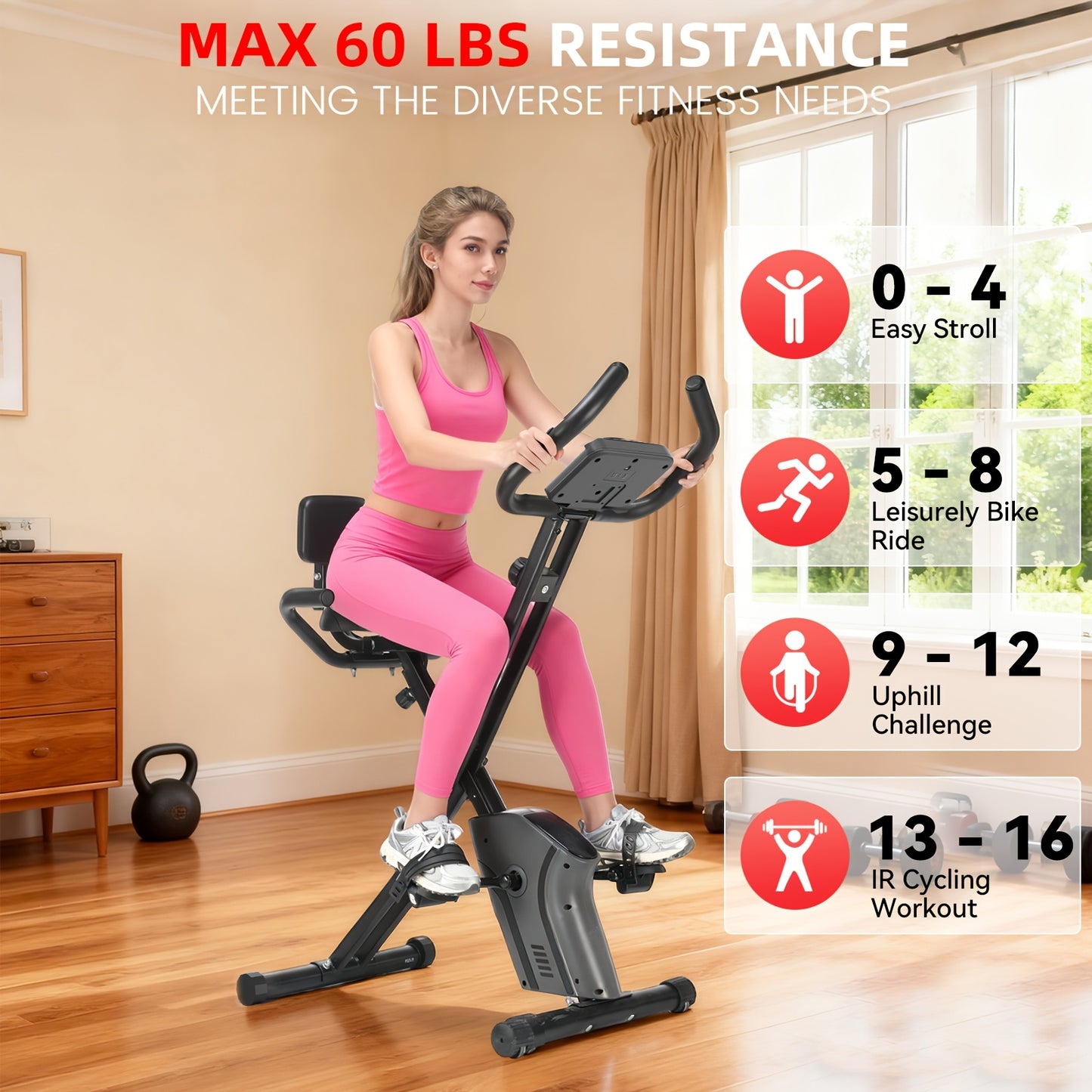 Opvouwbare Hometrainer – Fitnessfiets – Spinbike – Trainingsfiets – Magnetische Weerstand – 8 Instelbare Weerstandsniveaus – Multi-Functie Display – Zwart