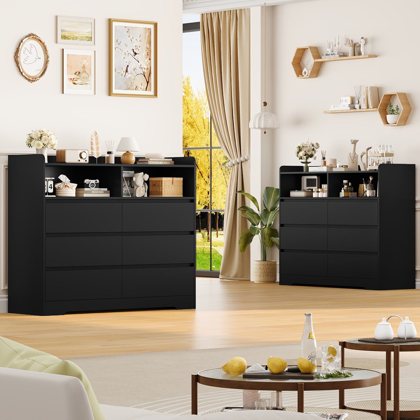 Ladekast Wit – Commode – Opbergkast – Dressoir – Kast Met Lades – 6 Ruime Lades – 2 Open Vakken – Modern Design – Kunststof En Hout