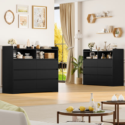 Brede Ladekast – Ladekast Met Lades – Opbergkast – Dressoir – Kast Met Open Vakken – Modern Wit Design – 6 Ruime Lades Met 2 Open Vakken – Stevig Kunststof En Massief Hout