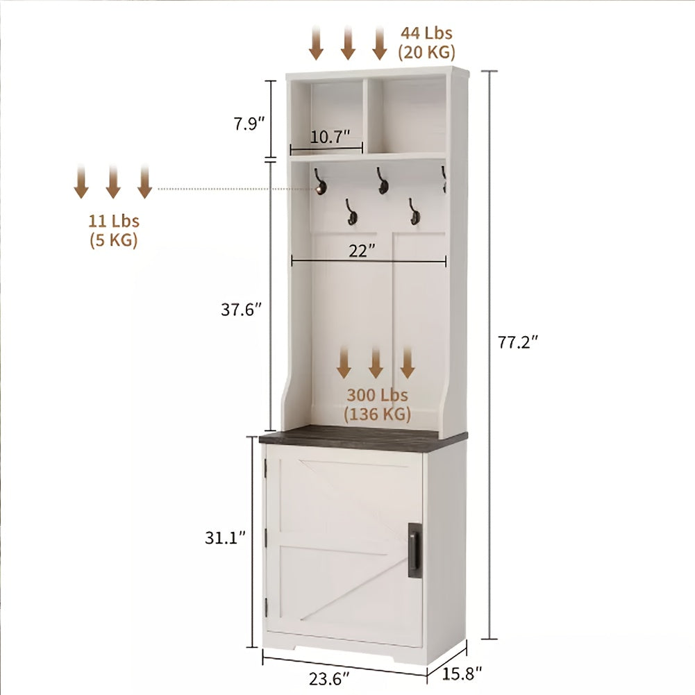 Kapstokbank – Kapstok – Halmeubel – Opbergbank – Garderoberek – Wit – 4 Haken – Comfortabel Zitkussen – Ruimtebesparend Design