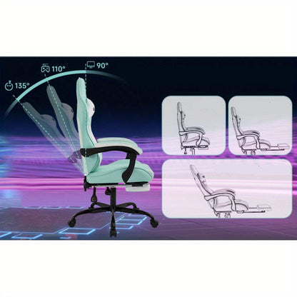 Ergonomische Gaming- En Bureaustoel – Comfortstoel – Werkstoel – Studiefauteuil – Mintgroen Met Witte Mesh – Verstelbare Rugleuning – Ademend Netweefsel