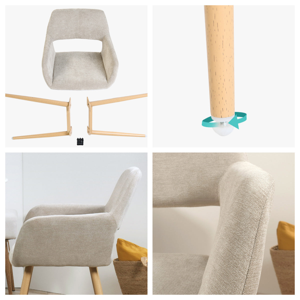 Scandinavische Eetkamerstoel – Stoel – Armstoel – Keukenstoel – Woonkamerstoel – Set van 6 Beige – Ergonomisch Design – Metalen Poten
