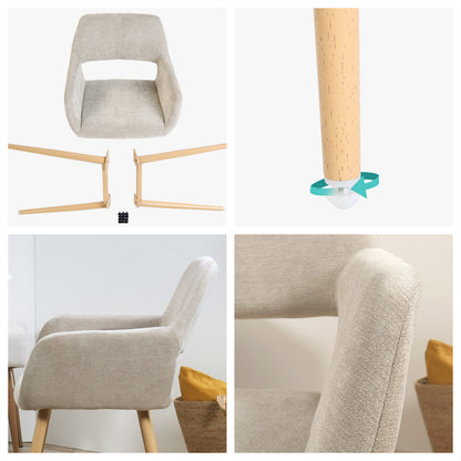Scandinavische Eetkamerstoel – Stoel – Armstoel – Keukenstoel – Woonkamerstoel – Set van 6 Beige – Ergonomisch Design – Metalen Poten