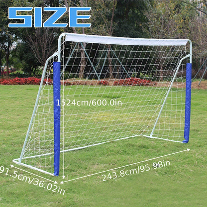 243.84x152.4cm Portable Soccer Goal with Collapsible Metal Frame & Quick-Mount Net - Heavy-Duty Training Goal Suitable for Backyard, Indoor/Outdoor Use, & - Assembly with Carry Bag