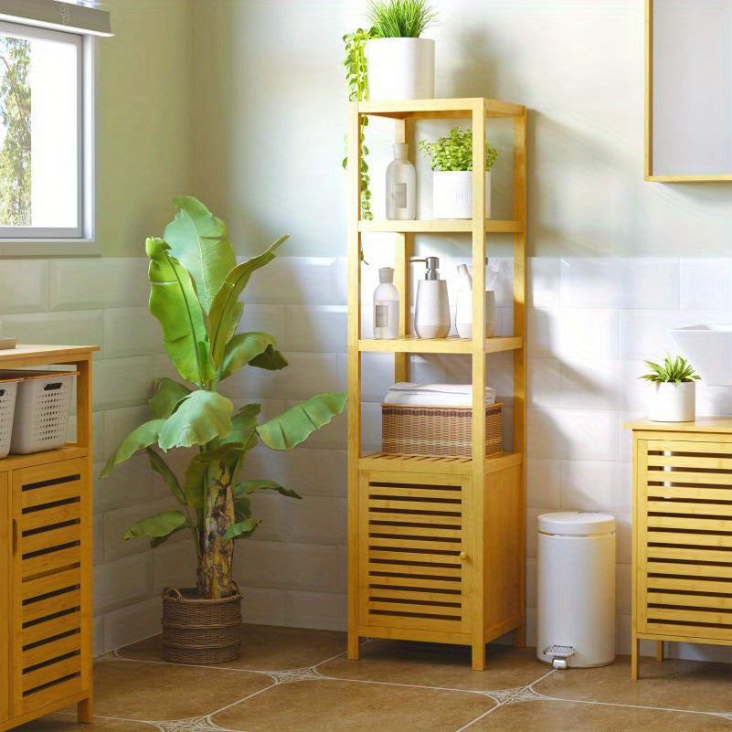 Badkamerkast Bamboe – Badkamermeubel – Opbergkast – Medicijnkast – Sanitairkast – Ruimtebesparend Verticaal Design – Duurzaam Natuurlijk Bamboe, 140x36x33 cm