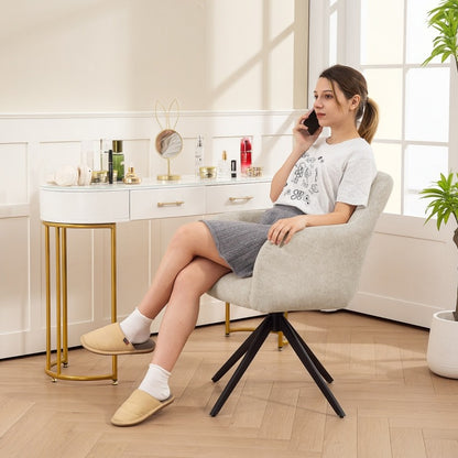Draaifauteuil – Accentstoel – Lounge Chair – Armstoel – Drehstuhl – Beige Gestoffeerd – 360° Draaiende Basis – Stalen Poten – Comfortabel Padded Design