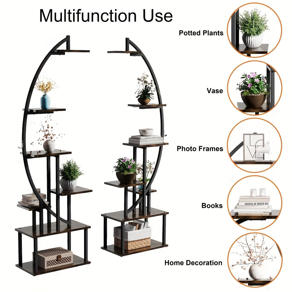7-laags plantenrek – plantenstandaard – plantenhouder – plantenrek met planken – plantentafel set 2 stuks – ruimtebesparend ontwerp – stevig metalen frame met houten planken