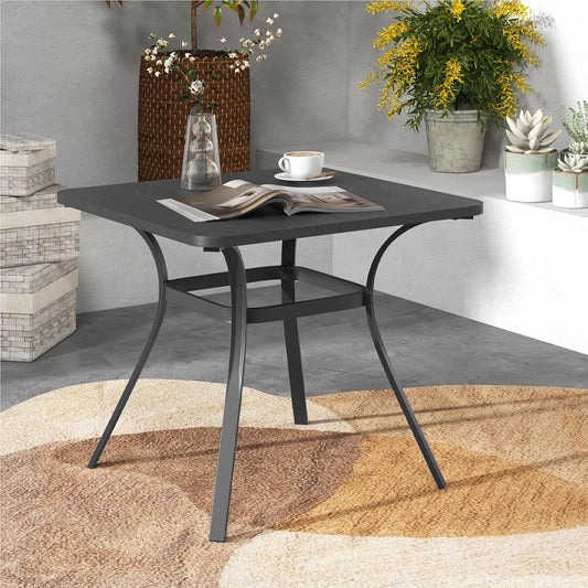 Vierkante Tuin Tafel – Balkontafel – Metaal Tafel – Buiten Tafel – Eettafel 4 Personen – Compact Formaat – Roestvrij Staal Grijs