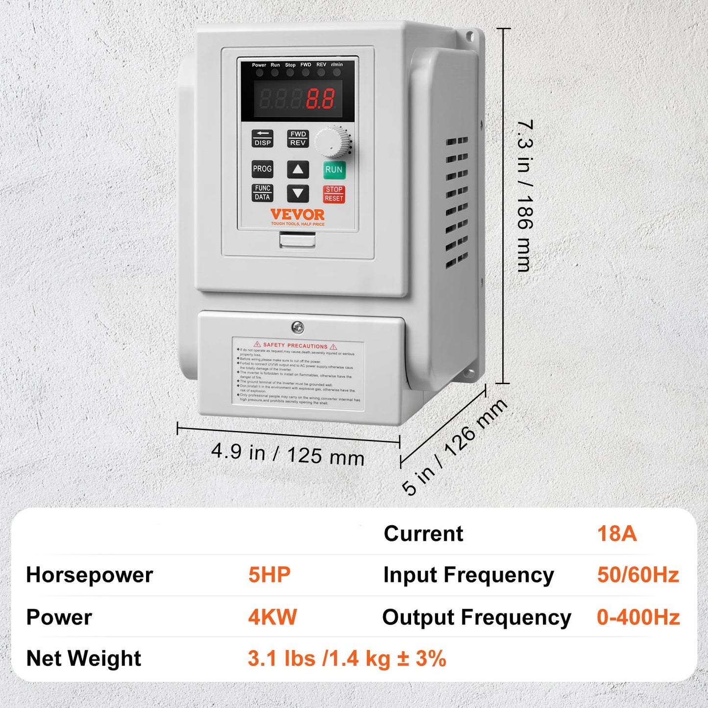Frequentieregelaar – VFD – Variabele Snelheidsregelaar – Motorcontroller – Toerentalregelaar – 4 kW Vermogen – 0-400 Hz Frequentiebereik