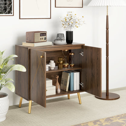 Dressoir – Opbergkast – Woonkamerkast – Buffetkast – Sideboard – Kastanjebruin Met Gouden Stalen Accenten – Verstelbare Planken – Anti-Kantel Systeem