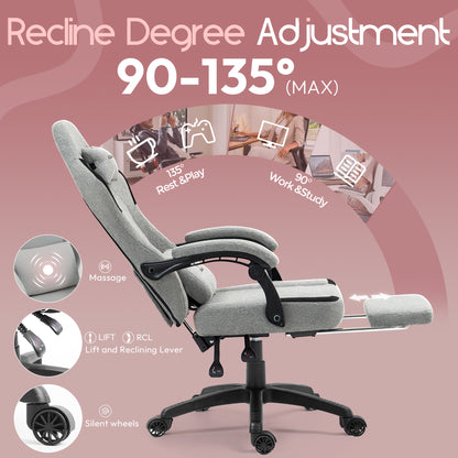 Gamingstoel – Bureaustoel – Computerstoel – Gamerstoel – Office Chair – Ergonomisch Met Hoofd- En Lendensteun – Verstelbare Hoogte En Rugleuning – Roze