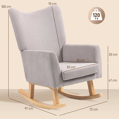 Schommelstoel – Relaxstoel – Fauteuil – Schommel-fauteuil – Loungestoel – Cordstof Bekleding – Rubberhouten Frame – Hoog Rugleuning – Zacht Schuim
