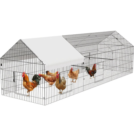 Large Metal Chicken Coop, 218.44cm L X 101.6cm W Portable Chicken Run with Waterproof Cover, Chicken Coop Run, Outdoor Backyard Farm Poultry Fence Pet Playpen for Rabbit, Duck, Chinchillas, Extra Large Chicken Coop, Chicken Coop Supplies, Animal Pet Coop