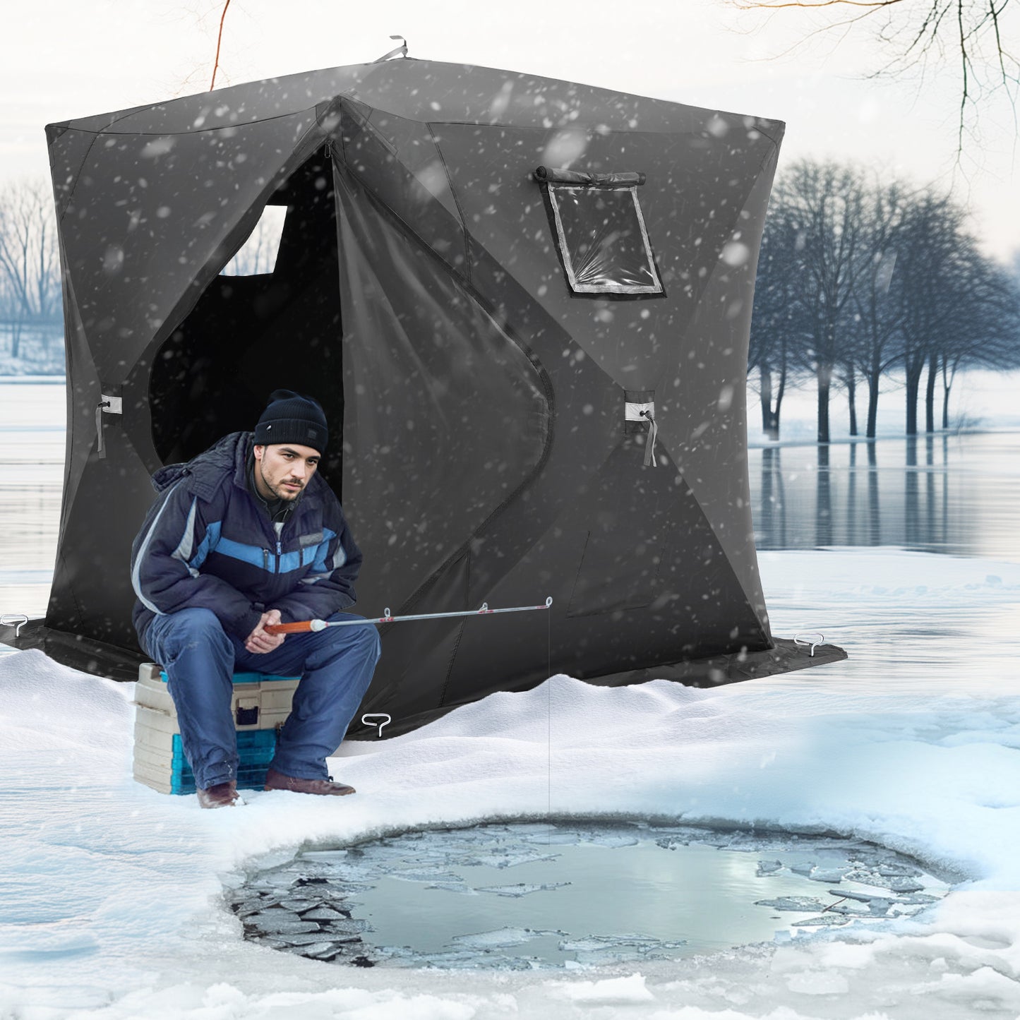 Ijsvissentent – IJsvisstekker – Ijsvishut – Visserstent – Pop-up Tent – 180x180x200 cm – 600D Oxford Polyester met Isolatie