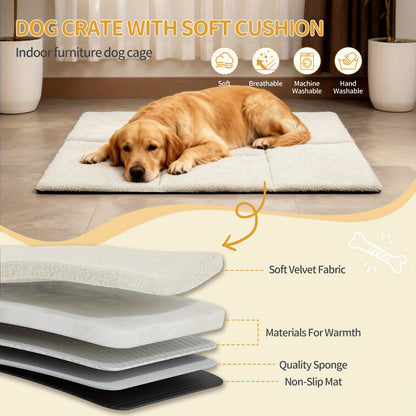 Dog Cage Furniture, Dog Box with Soft Cushion, Modern Multi-Door Design, Side Table for Heavy-Duty Wooden Dog Crates, Suitable for Large Dogs, 108 X 66 X 77.5cm, White, Extra for large Dog Crate Furniture, Dog Crate for Large - QUORE