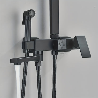 Zwart Douche Systeem – Douche Set – Handdouche – Regendouche – Badkuipsproeier – Matzwart Design – Messing Materiaal – Wandmontage