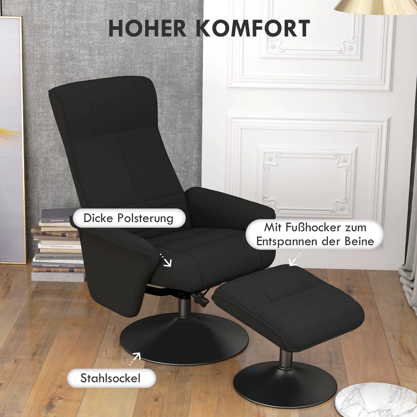 Tv-stoel – Relaxfauteuil – Draaifauteuil – Ligstoel – Lounge stoel – Microvezel Zitting – Draaibaar Met Rugleuning Tot 135° – Draagvermogen 150 kg