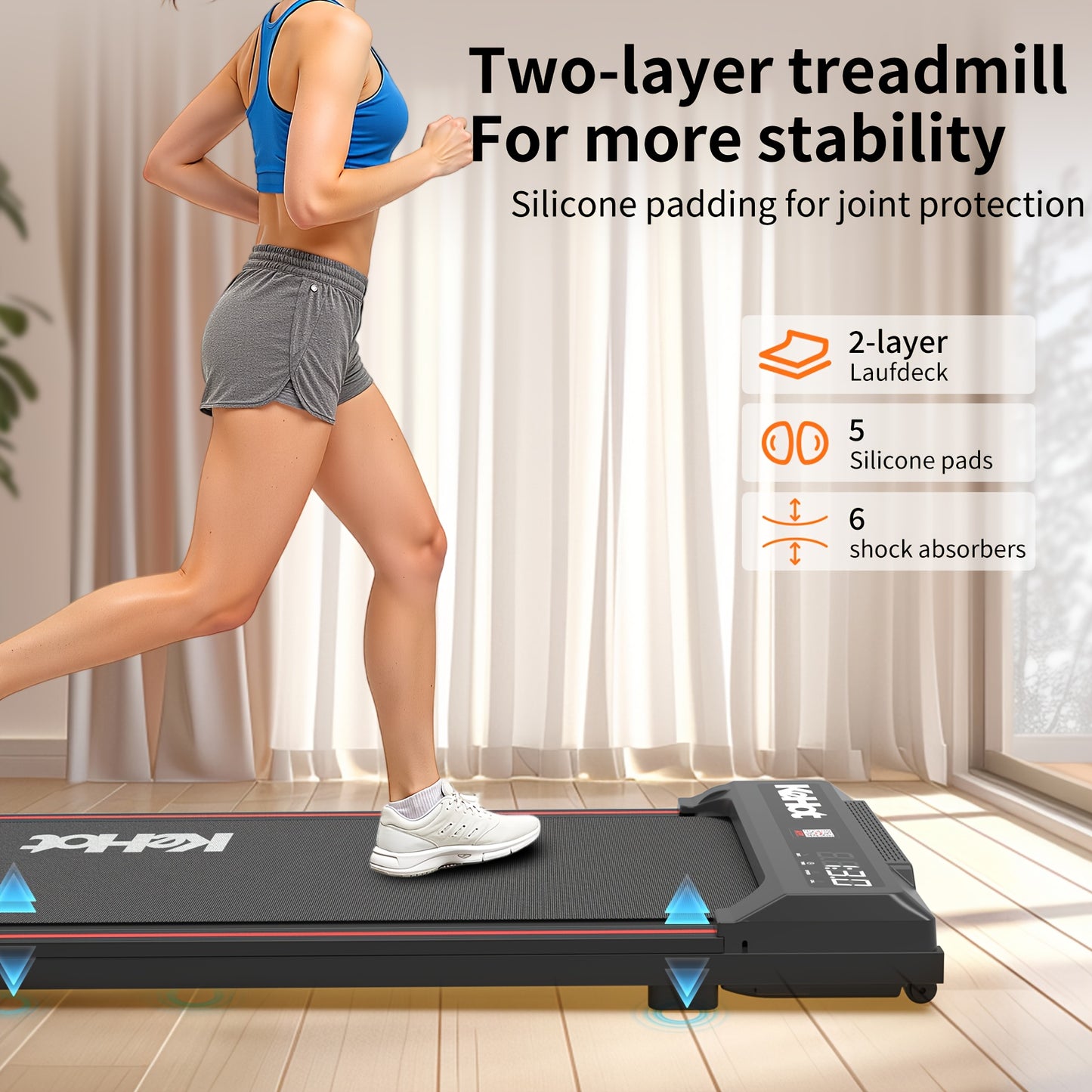 Home Smart Walking Treadmill with Multi-Function LED Display Quiet DC Motor 12 Preset Programs EU Plug 220-240V Ideal for Light Indoor Fitness