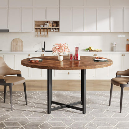 Ronde Eettafel – Ronde Tafel – Keukentafel – Industriële Tafel – Compacte Eettafel – 120 cm Diameter – Met Zwart Metalen X-Frame