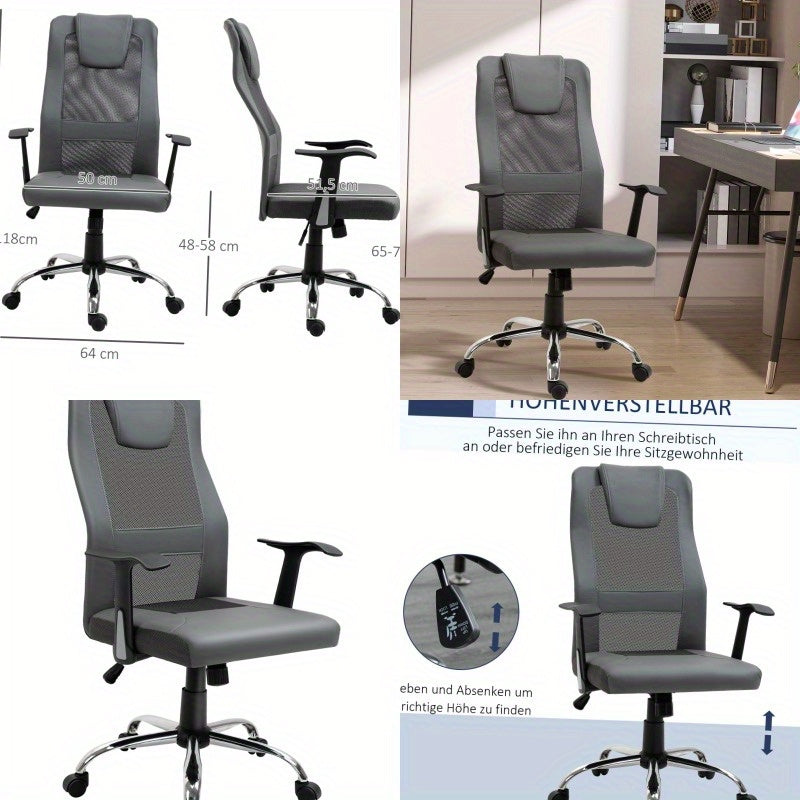 Ergonomische Bureaustoel – Bureaustoel – Werkstoel – Kantoormeubilair – Draaistoel – Grijs – 360° Draaibaar – Verstelbare Zithoogte – Max. 120 kg