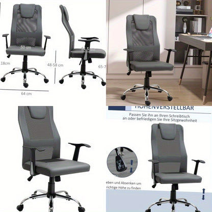 Ergonomische Bureaustoel – Bureaustoel – Werkstoel – Kantoormeubilair – Draaistoel – Grijs – 360° Draaibaar – Verstelbare Zithoogte – Max. 120 kg