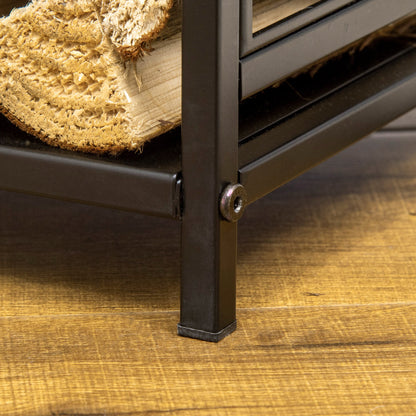 Houtopslag – Houtrek – Haardhoutrek – Haardhoutopberger – Haardservant – Zwart Staal – Inclusief 4 Haardaccessoires – Compact 46x29x70 cm