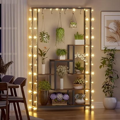 Plantenstandaard Binnen – Plantenrek – Plantenkast – Plantenhouder – Bloementrap – 5 Niveaus – Stevig Metaal & Hout – Inclusief 6 S-Haken – 179 cm Hoog