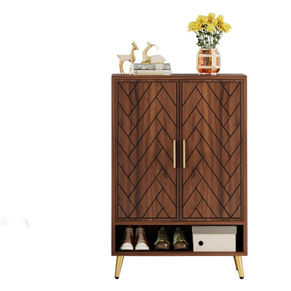 Schoenenkast – Schoenenrek – Schoenenopberger – Halkast – Schoenenbank – 6 Lagen – Hout Met Walnoot – Verstelbare Planken – 24 Paar Schoenen – Gouden Poten - QUORE