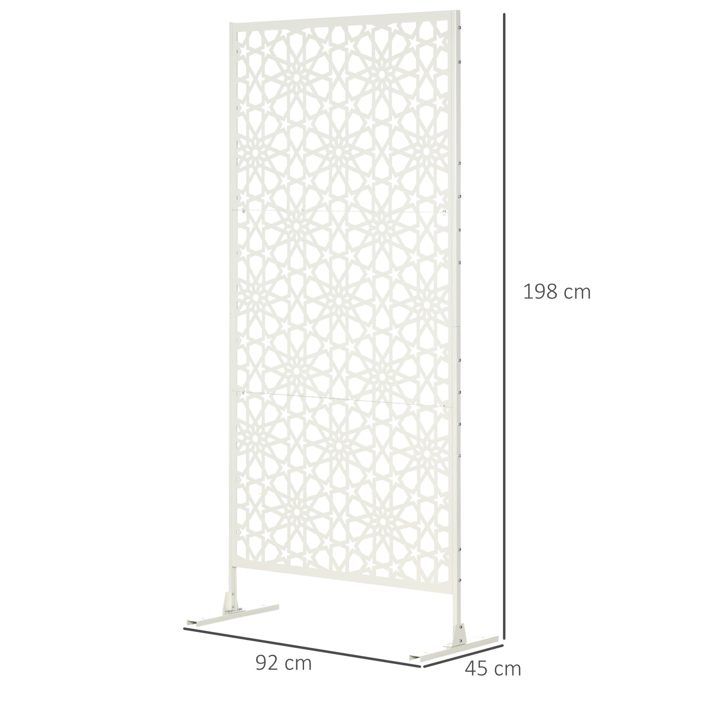 Schermwand – Kamerscherm – Tuinafscheiding – Privacywand – Wit Decoratief Metaal – Weerbestendig Epoxy Coating – 92 x 45 x 198 cm