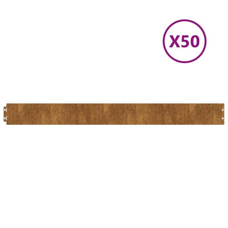 Grasranden – Gazonranden – Tuinranden – Borderafscheiding – Grasrandzetten – Flexibel Cortenstaal – 50 Stuks 10x103 cm