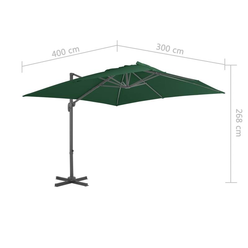 Floating Parasol with Aluminum Pole 400x300 cm Green