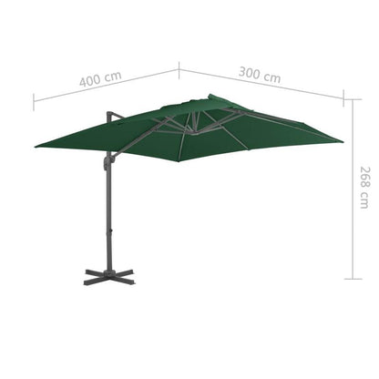 Floating Parasol with Aluminum Pole 400x300 cm Green