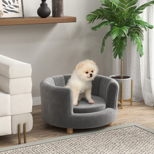 Huisdierbed – Dierenmand – Hondenbed – Kattenbed – Verhoogd Bed – Grijs – Houten Poten – Flanellen Hoes – Afneembaar Kussen