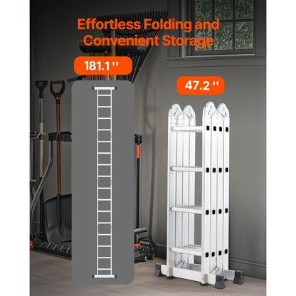 Vouwladder – Multifunctionele Ladder – Opvouwbare Ladder – Telescopische Ladder – Scharnierladder – Aluminium – 7-in-1 Functie – Max. Werkhoogte 4,6 Meter