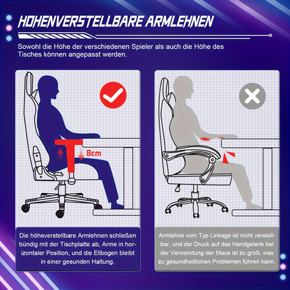 Ergonomische Gamingstoel – Gamerstoel – Bureaustoel – Zwarte Comfortstoel – Draaistoel – Rockingfunctie tot 170° – Verstelbare Lendensteun en Hoofdsteun