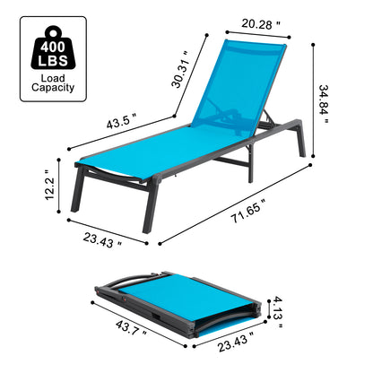 Chaise Lounge – Ligstoel – Loungestoel – Tuinstoel – Patiostoel – Verstelbaar 5-standen – Aluminium Frame – Weerbestendig Blauw