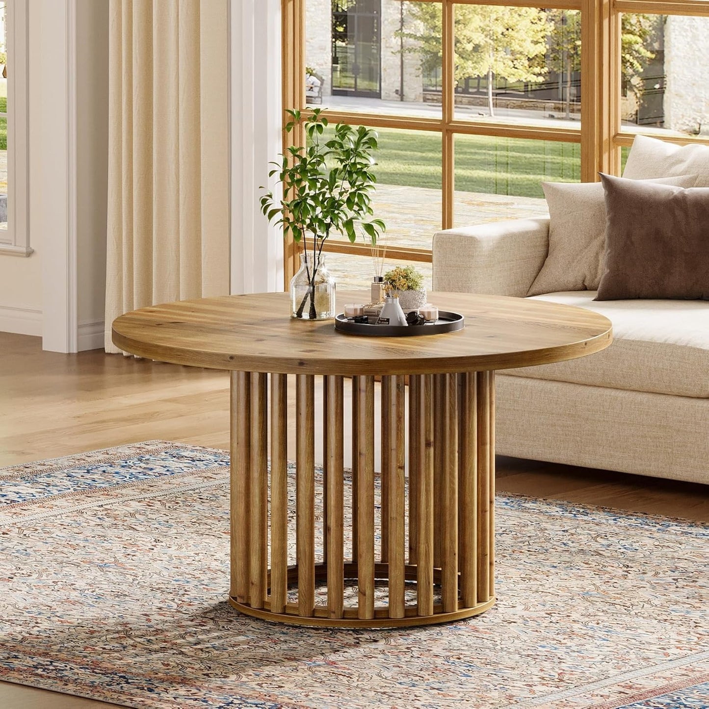 Ronde Salontafel – Bijzettafel – Koffietafel – Accenttafel – Houten Tafel – Massief Hout – 80 cm Diameter – Ruimtebesparend Ontwerp