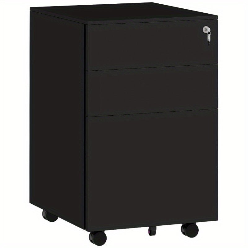 Vinsetto Lockable Filing Cabinet with Drawers 37L x 43 5B x 60H cm Mobile with Wheels Brakes Adjustable Steel Bar Black Office Storage Organizer File Cabinet for Home Office
