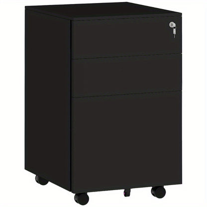 Vinsetto Lockable Filing Cabinet with Drawers 37L x 43 5B x 60H cm Mobile with Wheels Brakes Adjustable Steel Bar Black Office Storage Organizer File Cabinet for Home Office
