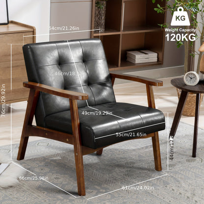 Mid-Century Fauteuil – Armstoel – Eetkamerstoel – Bureaustoel – Designstoel – Zwarte Kunstleren Bekleding – Massief Beukenhout Frame