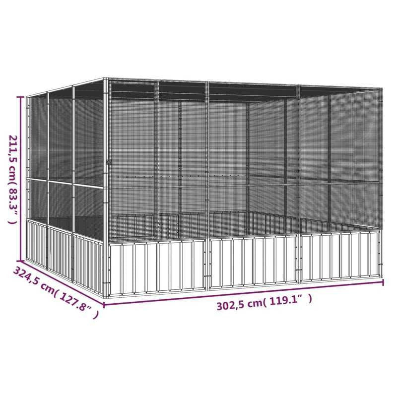 Vogelkooi – Vogelvolière – Papegaaienkooi – Parkietenkooi – Dierenkooi – Gegalvaniseerd Staal – Ruim 302,5x324,5x211,5 cm – Veilig en Comfortabel Anthraciet