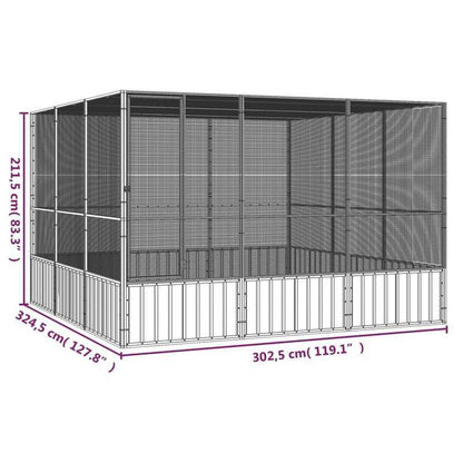 Vogelkooi – Vogelvolière – Papegaaienkooi – Parkietenkooi – Dierenkooi – Gegalvaniseerd Staal – Ruim 302,5x324,5x211,5 cm – Veilig en Comfortabel Anthraciet