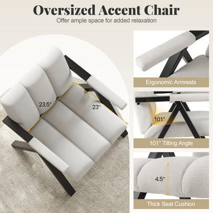 Oversized Fauteuil – Comfortabele Leunstoel – Relaxstoel – Zitzak – Loungestoel – Mid-Century Modern – Met Metalen Frame – Extra Zacht Zitkussen
