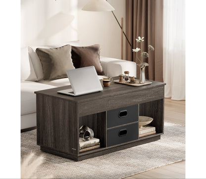 Verstelbare Salontafel – Woonkamertafel – Koffietafel – Bijzettafel – Tafel Met Opbergruimte – Asbruin – Hoogte Verstelbaar – MDF Met 2 Lades