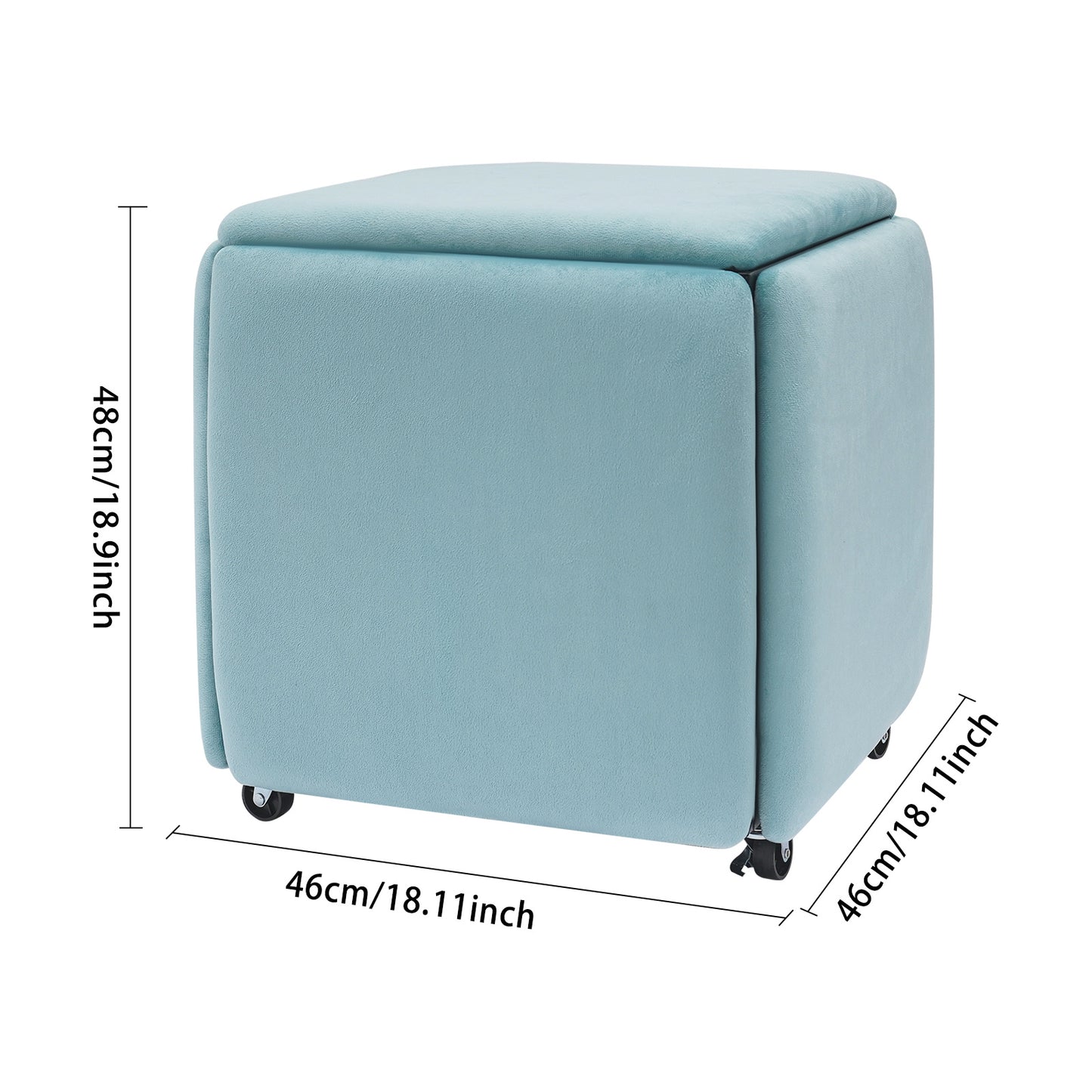 Poef – Zitpoef – Hocker – Voetenbank – Opbergpoef – Blauw – Multifunctioneel En Stapelbaar – Memory Foam Met Stalen Frame – 46x48 cm