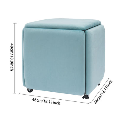 Poef – Zitpoef – Hocker – Voetenbank – Opbergpoef – Blauw – Multifunctioneel En Stapelbaar – Memory Foam Met Stalen Frame – 46x48 cm