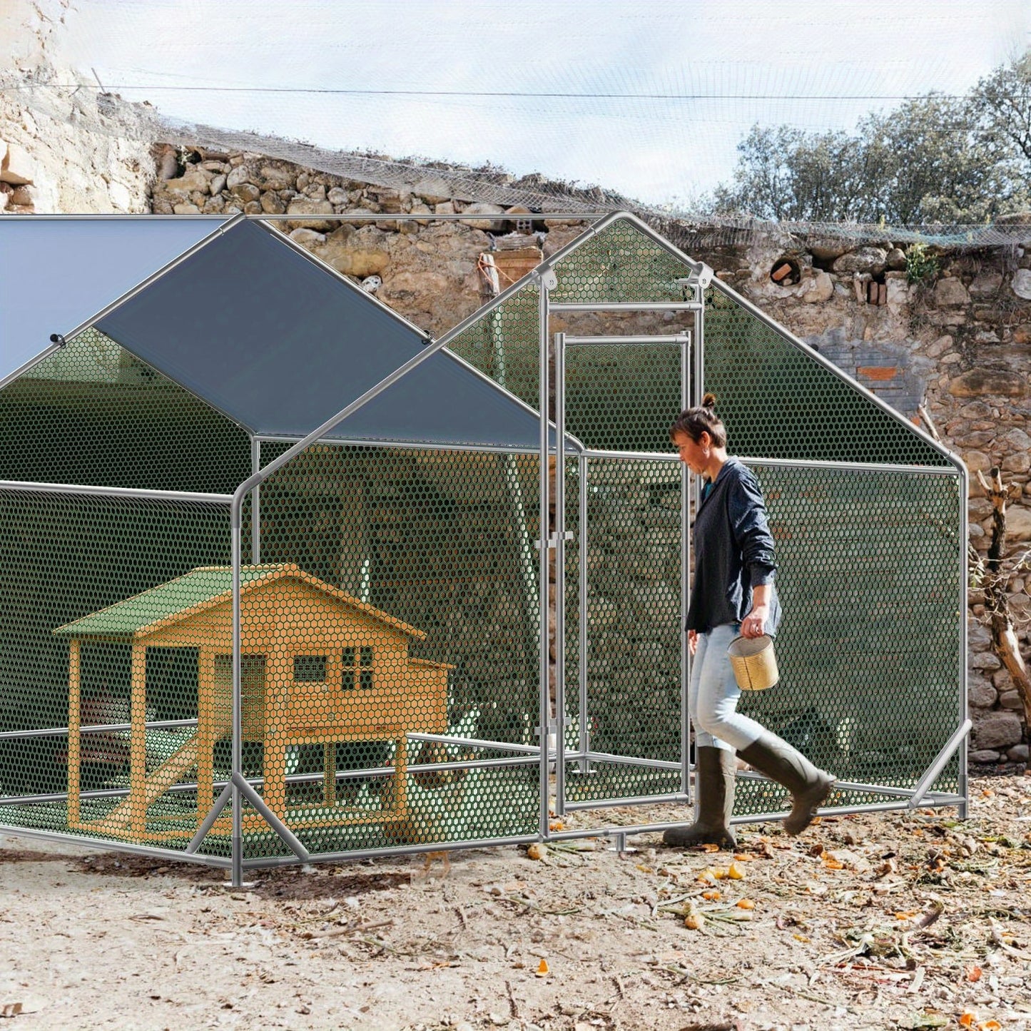 Outdoor Chicken Coop, Large Metal Chicken Coop Tri-Supporting Reinforced Upgrade Chicken House with Waterproof Snowy Proof, Chicken Pen for Duck Rabbit Farm Use, Livestock Pen, Animal Shelter, Durable Design, Longlasting Dura