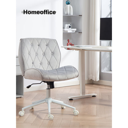 Ergonomische Bureaustoel – Office Chair – Make-up Stoel – Werkstoel – Draaistoel – Faux-suède Bekleding – Verstelbare Hoogte – 12° Schommelfunctie – 360° Draaibaar – Grijs