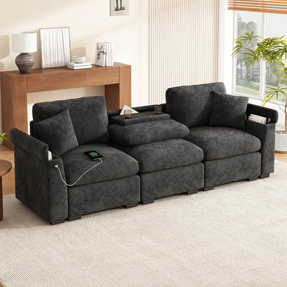 Chenille Bank – Inklapbare Sofa – Slaapbank – Zithoek – Opbergbank – Grijs – Met Opbergruimte & Inklapbare Tafel – Veelzijdig Inklapbaar & Comfortabel
