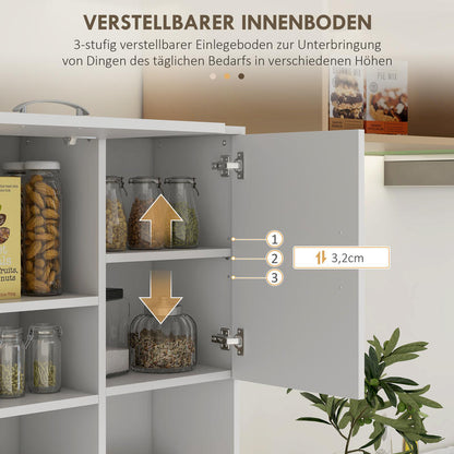 Keukenkast – Keukenkast Met Wielen – Keuken Opbergkast – Keukenkast Wit – Hoge Keukenkast – Compacte Opbergkast 89x39,5x168 cm – Verstelbare Planken & Duurzaam Zonder Elektriciteit